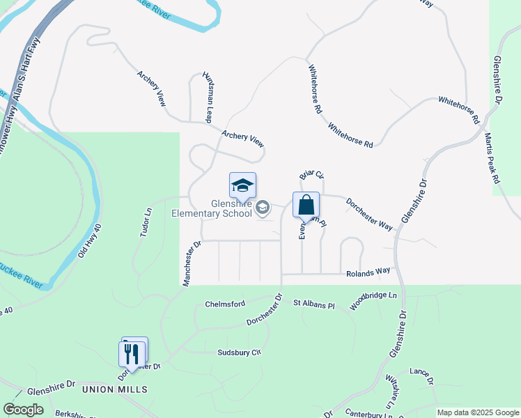 map of restaurants, bars, coffee shops, grocery stores, and more near 10990 Dorchester Drive in Truckee
