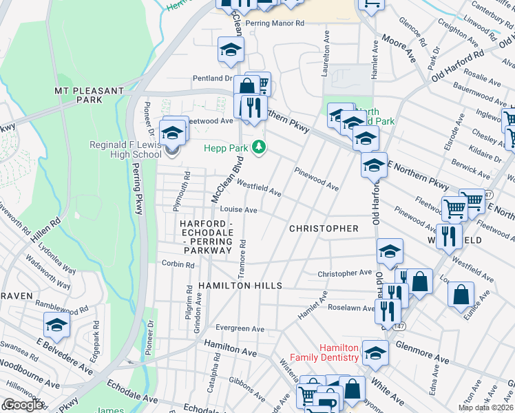 map of restaurants, bars, coffee shops, grocery stores, and more near 6300 Fernbank Avenue in Baltimore