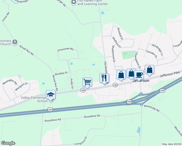 map of restaurants, bars, coffee shops, grocery stores, and more near 3719 Boyington Drive in Jefferson