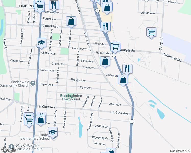 map of restaurants, bars, coffee shops, grocery stores, and more near 1087 Corwin Avenue in Hamilton