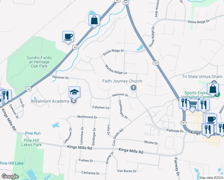 map of restaurants, bars, coffee shops, grocery stores, and more near 4036 North Ascot Place in Mason