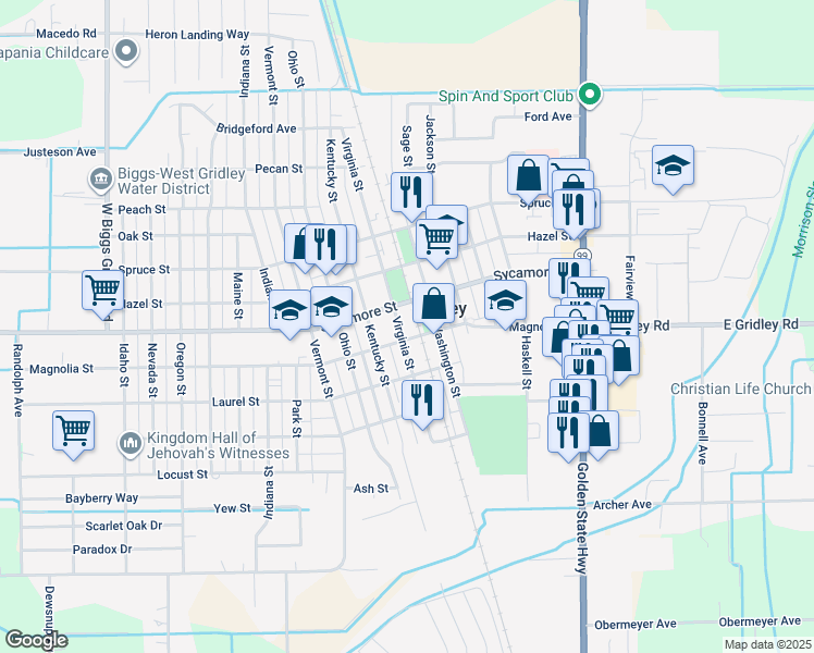 map of restaurants, bars, coffee shops, grocery stores, and more near 775 Sycamore Street in Gridley