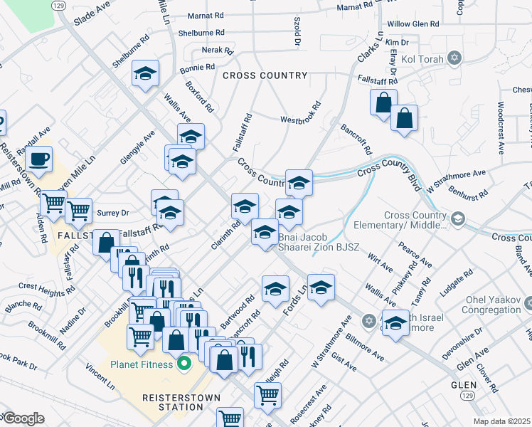 map of restaurants, bars, coffee shops, grocery stores, and more near 6701 Park Heights Avenue in Baltimore