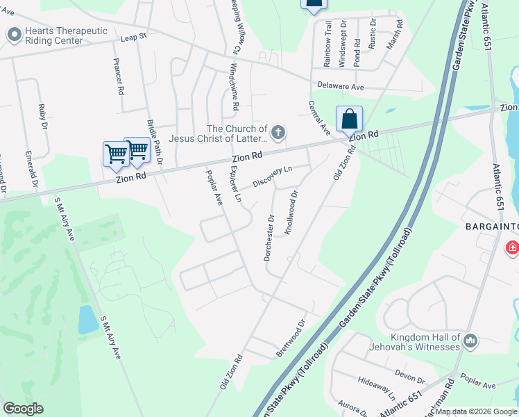 map of restaurants, bars, coffee shops, grocery stores, and more near 118 Explorer Lane in Egg Harbor Township