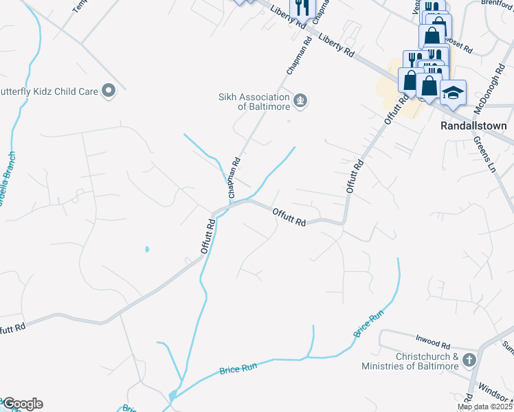 map of restaurants, bars, coffee shops, grocery stores, and more near 3109 Offutt Road in Randallstown