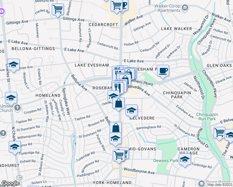 map of restaurants, bars, coffee shops, grocery stores, and more near 5904 York Road in Baltimore