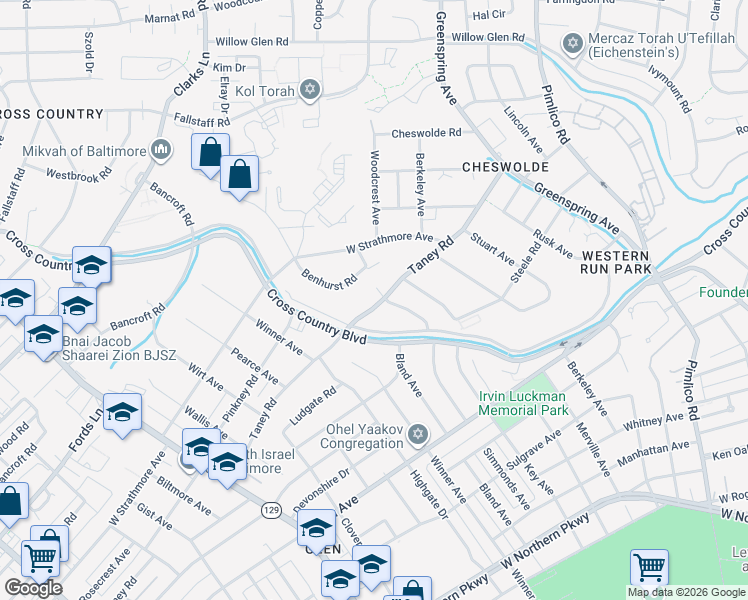 map of restaurants, bars, coffee shops, grocery stores, and more near 2900 Taney Road in Baltimore