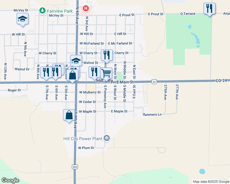 map of restaurants, bars, coffee shops, grocery stores, and more near 200 South West Street in Hill City