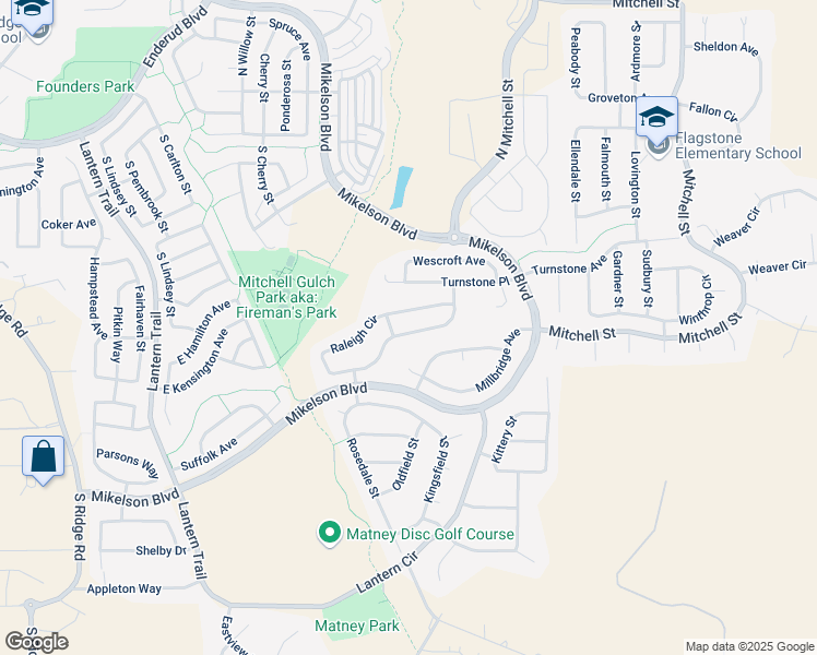 map of restaurants, bars, coffee shops, grocery stores, and more near 5768 Raleigh Circle in Castle Rock