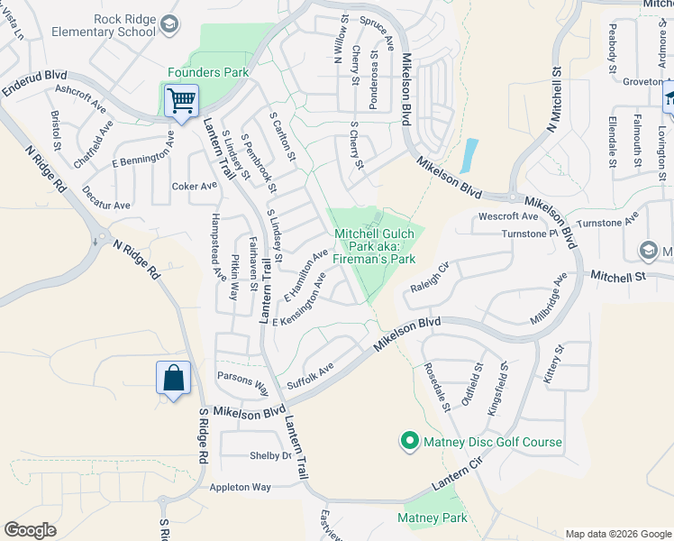 map of restaurants, bars, coffee shops, grocery stores, and more near 5374 East Weston Avenue in Castle Rock