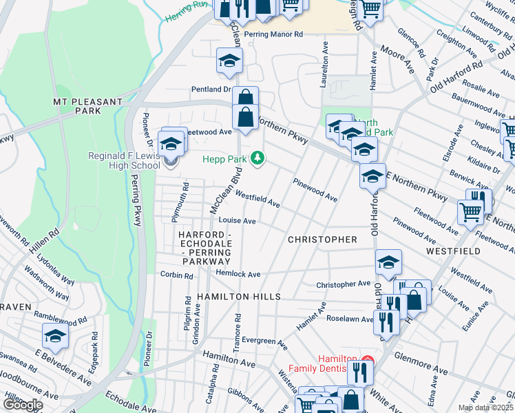 map of restaurants, bars, coffee shops, grocery stores, and more near 6306 Fernbank Avenue in Baltimore