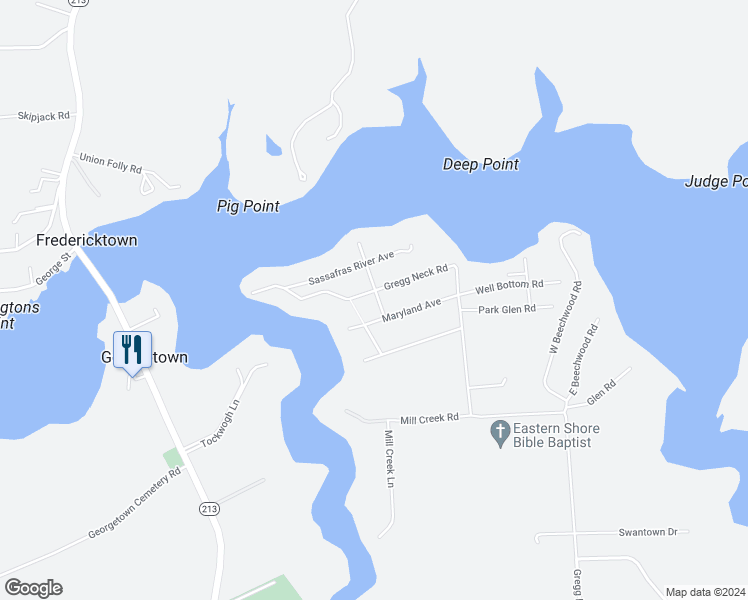 map of restaurants, bars, coffee shops, grocery stores, and more near 14210 Gregg Neck Road in Galena