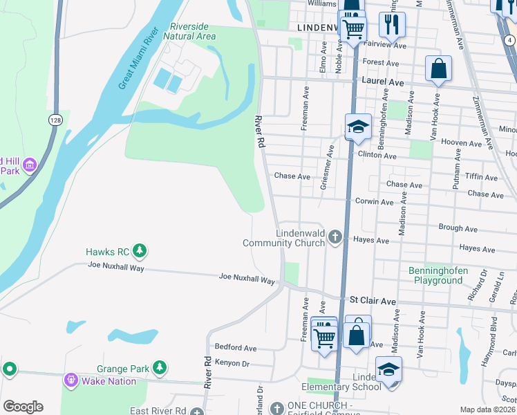 map of restaurants, bars, coffee shops, grocery stores, and more near 3345 River Road in Hamilton