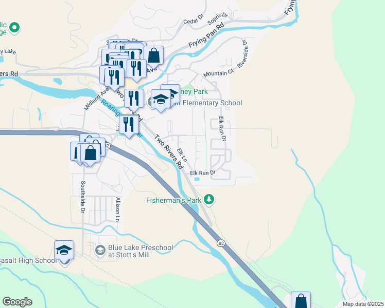 map of restaurants, bars, coffee shops, grocery stores, and more near 353 Wren Court in Basalt