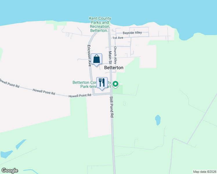 map of restaurants, bars, coffee shops, grocery stores, and more near 503 Main Street in Betterton