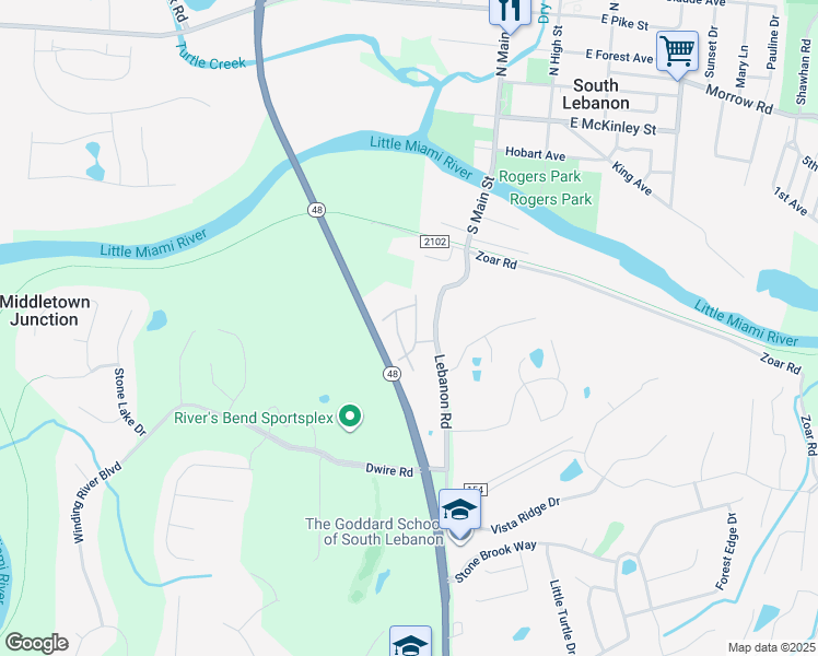 map of restaurants, bars, coffee shops, grocery stores, and more near 110 Fern Valley Way in South Lebanon