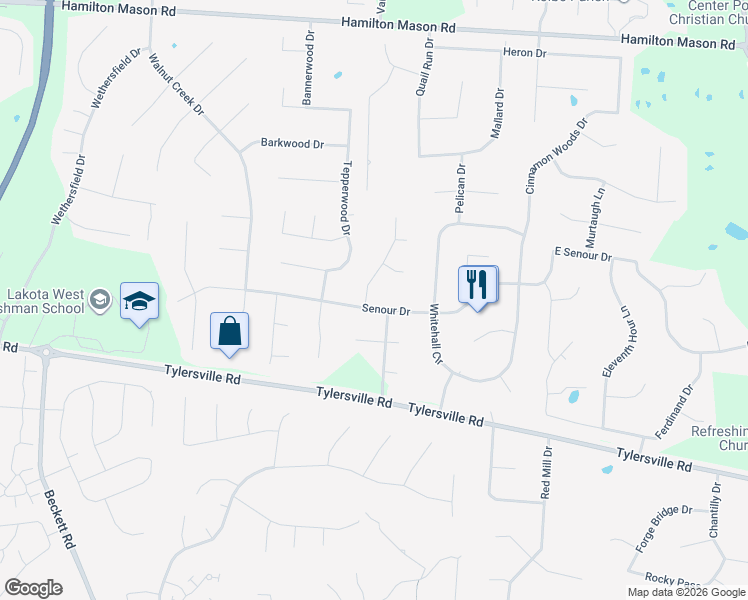map of restaurants, bars, coffee shops, grocery stores, and more near 7618 Doe View Drive in Butler County