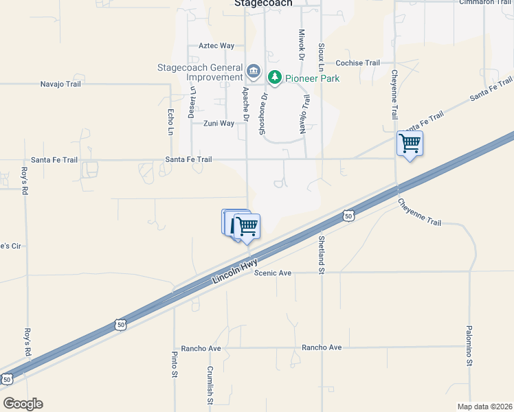 map of restaurants, bars, coffee shops, grocery stores, and more near 5700 Apache Drive in Silver Springs