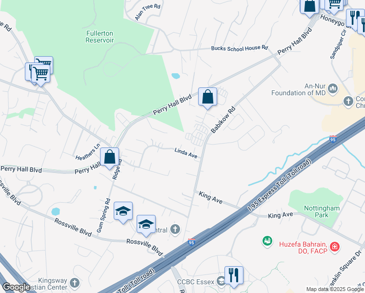 map of restaurants, bars, coffee shops, grocery stores, and more near 4918 Linda Avenue in Nottingham