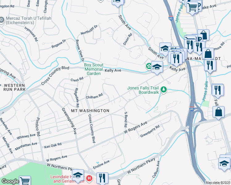 map of restaurants, bars, coffee shops, grocery stores, and more near 5712 Ranny Road in Baltimore