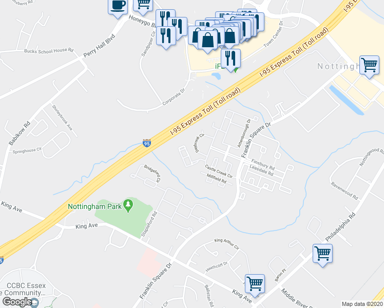 map of restaurants, bars, coffee shops, grocery stores, and more near 5144 Brightleaf Court in Rosedale