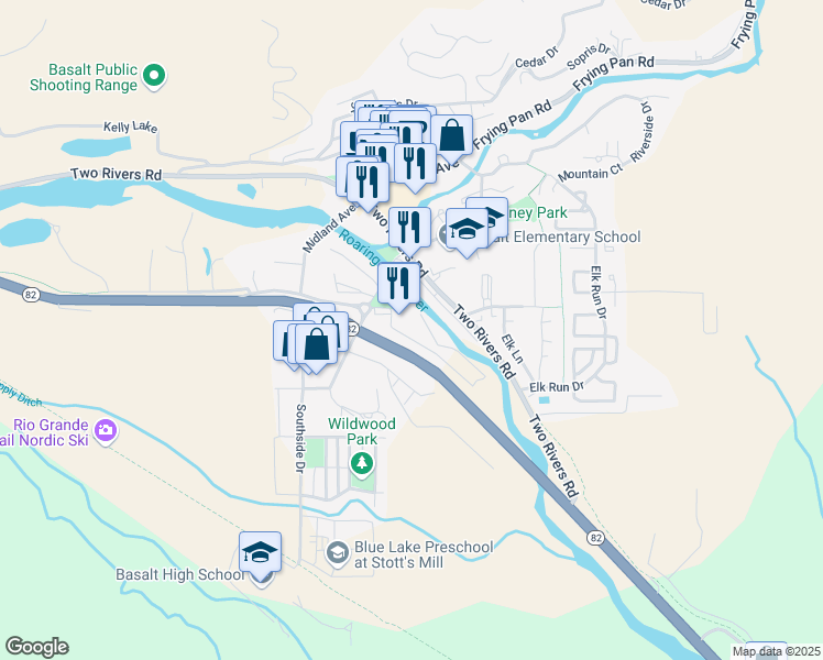 map of restaurants, bars, coffee shops, grocery stores, and more near 113 Emma Road in Basalt