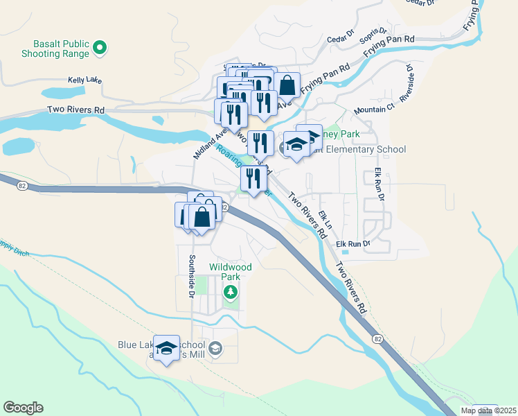 map of restaurants, bars, coffee shops, grocery stores, and more near 111 Emma Road in Basalt