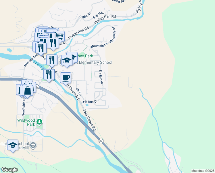 map of restaurants, bars, coffee shops, grocery stores, and more near 806 Kestrel Court in Basalt