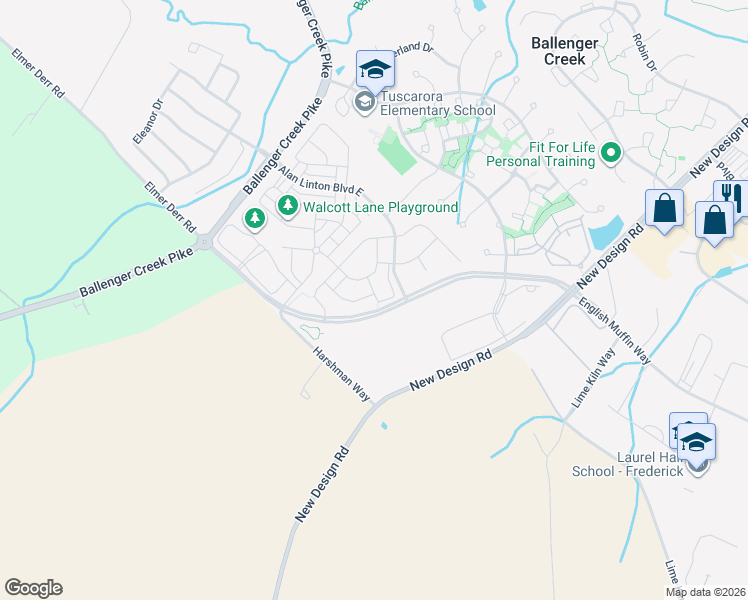 map of restaurants, bars, coffee shops, grocery stores, and more near 6555 Britannic Place in Frederick