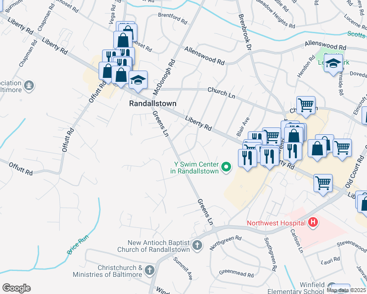 map of restaurants, bars, coffee shops, grocery stores, and more near 8903 Flagstone Circle in Randallstown