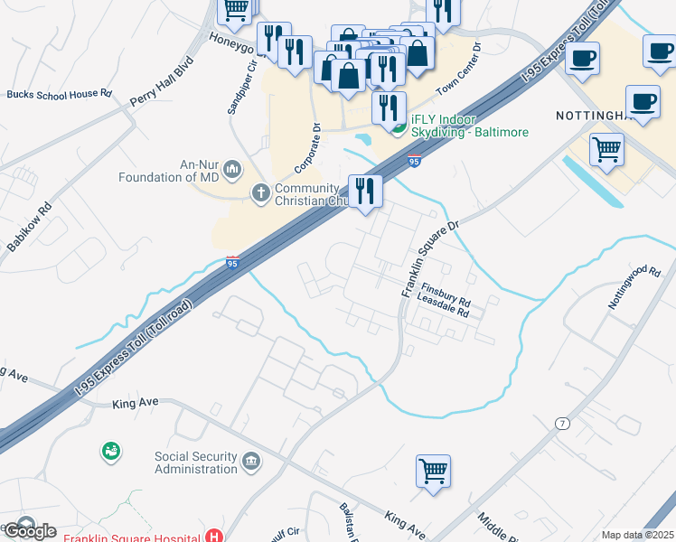 map of restaurants, bars, coffee shops, grocery stores, and more near 5202 Daybrook Circle in Rosedale