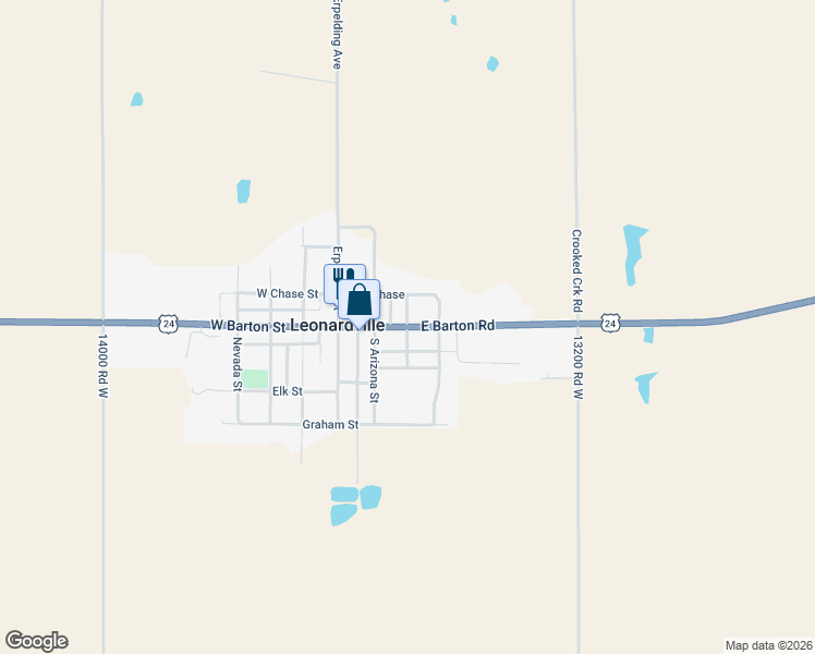map of restaurants, bars, coffee shops, grocery stores, and more near 251 East Barton Road in Leonardville