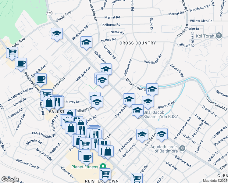 map of restaurants, bars, coffee shops, grocery stores, and more near 6810 Park Heights Avenue in Baltimore