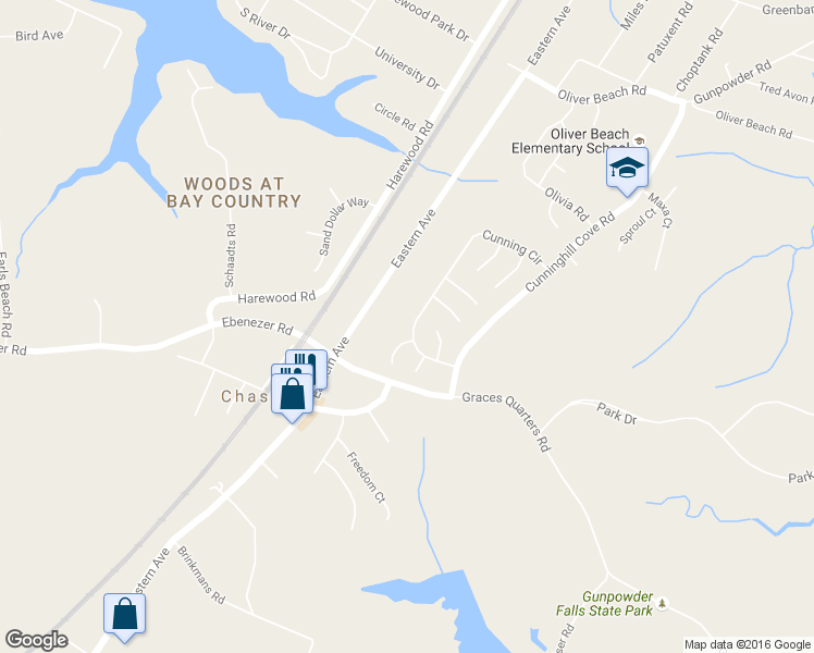 map of restaurants, bars, coffee shops, grocery stores, and more near 7118 Cunning Circle in Middle River