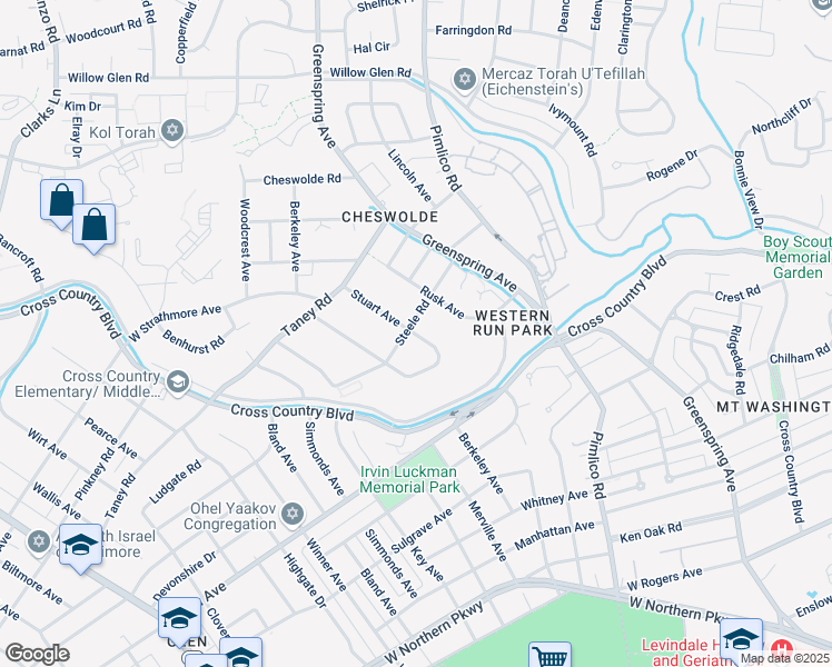 map of restaurants, bars, coffee shops, grocery stores, and more near 6011 Stuart Avenue in Baltimore