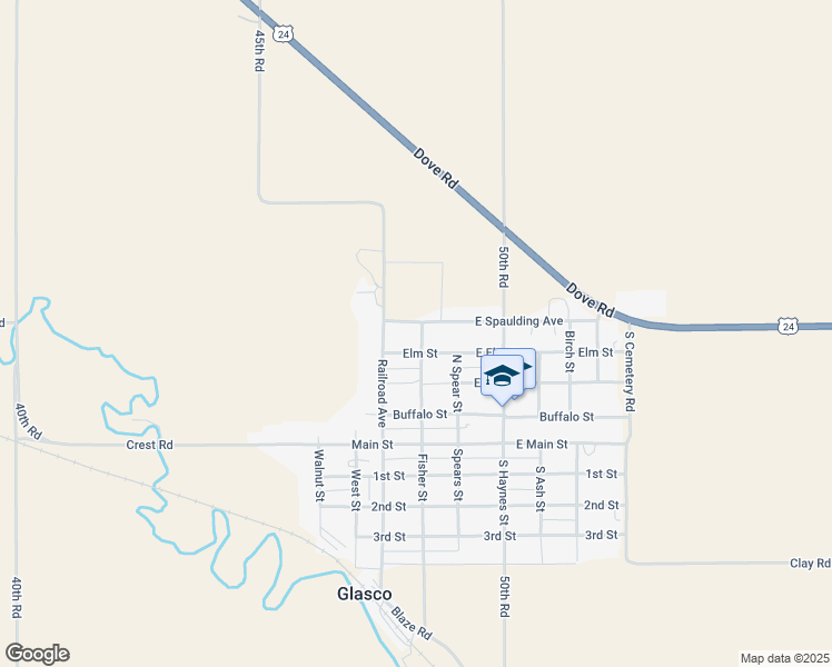 map of restaurants, bars, coffee shops, grocery stores, and more near 405 Fisher Street in Glasco