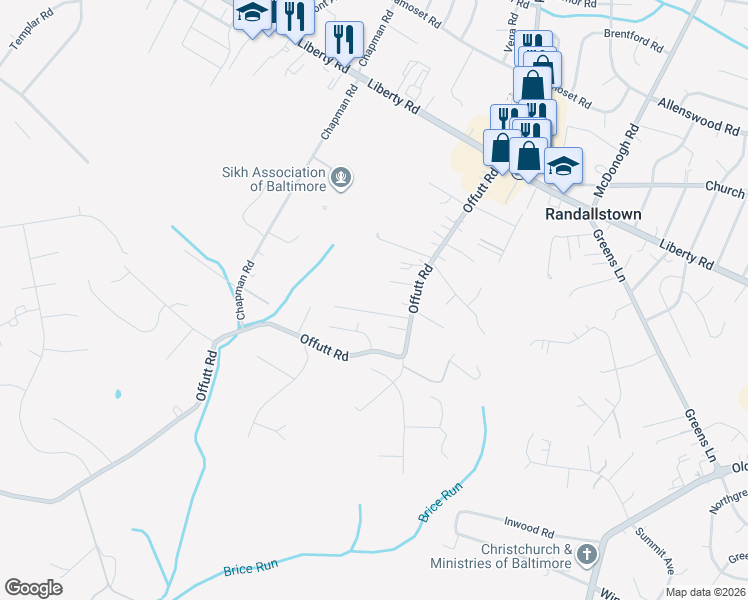map of restaurants, bars, coffee shops, grocery stores, and more near 3314 Offutt Road in Randallstown