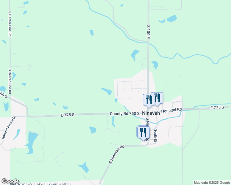 map of restaurants, bars, coffee shops, grocery stores, and more near 7344 Marshall Drive in Nineveh
