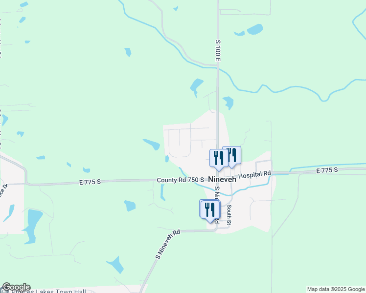 map of restaurants, bars, coffee shops, grocery stores, and more near 7347 South Millikan Court in Nineveh