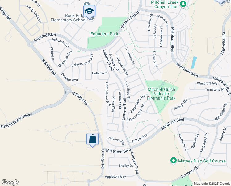map of restaurants, bars, coffee shops, grocery stores, and more near 602 Pitkin Way in Castle Rock