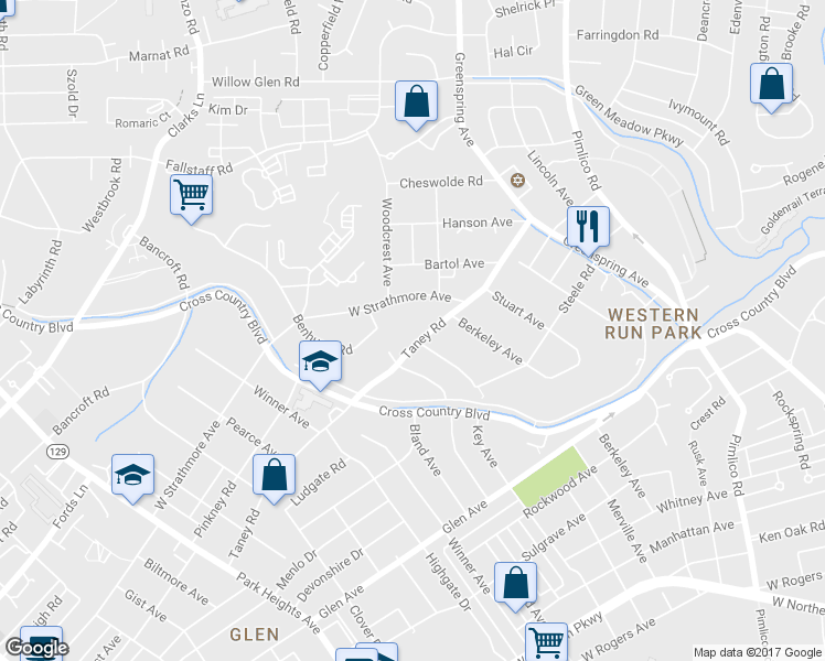 map of restaurants, bars, coffee shops, grocery stores, and more near 2820 Taney Road in Baltimore