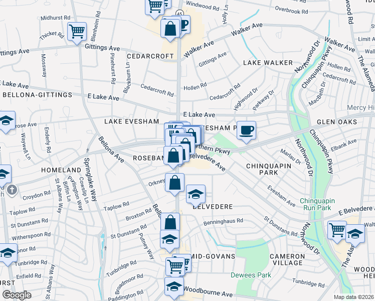 map of restaurants, bars, coffee shops, grocery stores, and more near 518 East Belvedere Avenue in Baltimore