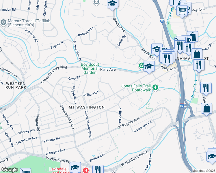 map of restaurants, bars, coffee shops, grocery stores, and more near 5724 Ranny Road in Baltimore