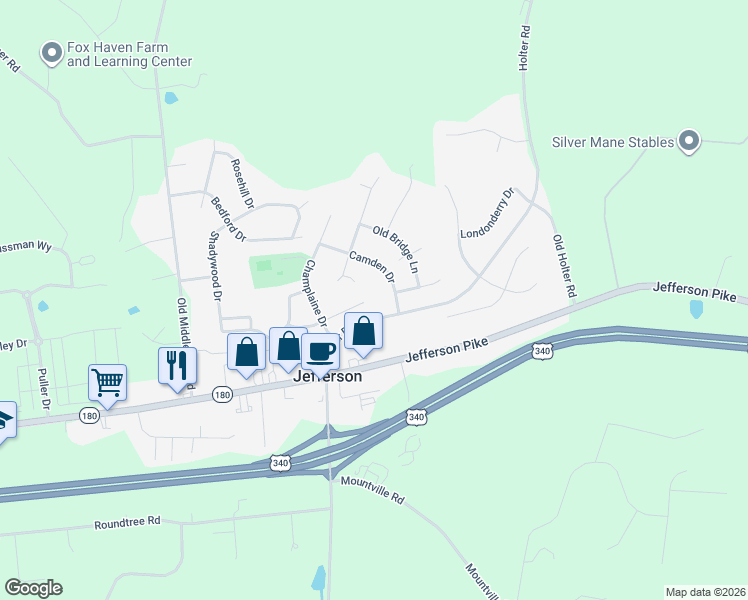 map of restaurants, bars, coffee shops, grocery stores, and more near 4028 Manheim Court in Jefferson