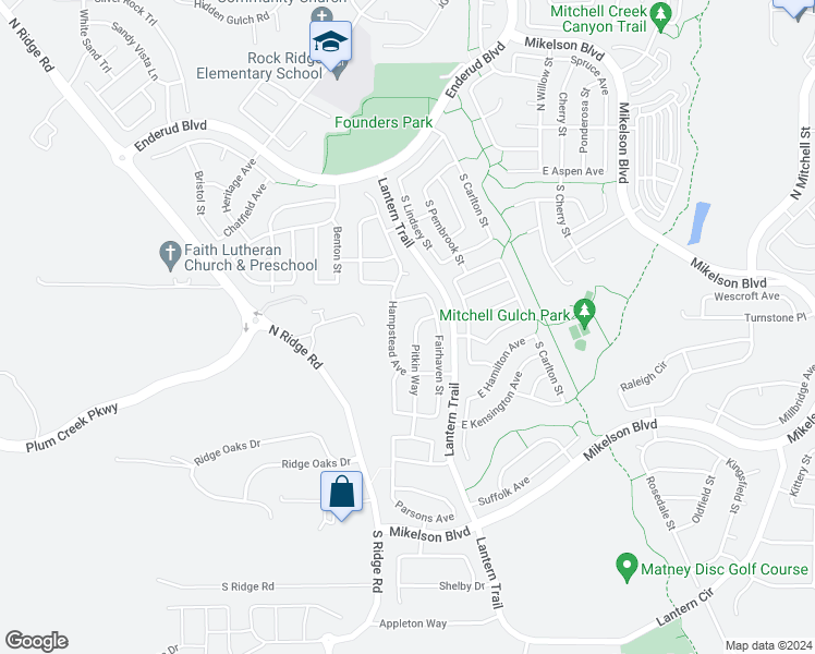 map of restaurants, bars, coffee shops, grocery stores, and more near 587 Pitkin Way in Castle Rock