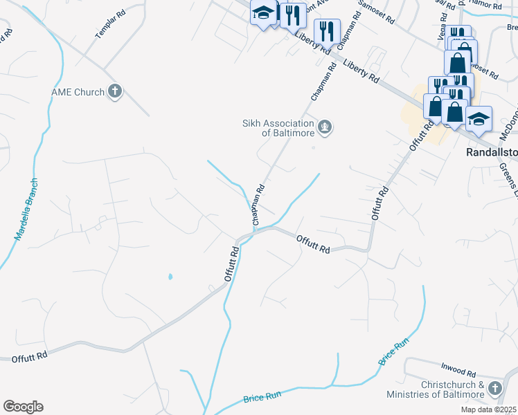 map of restaurants, bars, coffee shops, grocery stores, and more near 9217 Colorado Avenue in Randallstown