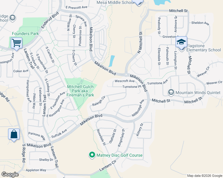 map of restaurants, bars, coffee shops, grocery stores, and more near 5936 Turnstone Place in Castle Rock