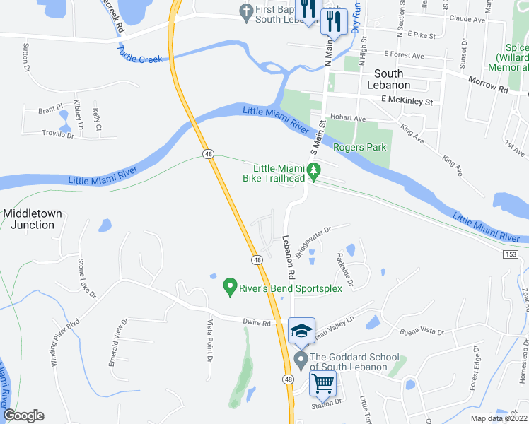 map of restaurants, bars, coffee shops, grocery stores, and more near 110 Fern Valley Way in South Lebanon