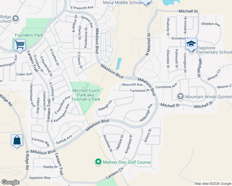 map of restaurants, bars, coffee shops, grocery stores, and more near 5936 Turnstone Place in Castle Rock