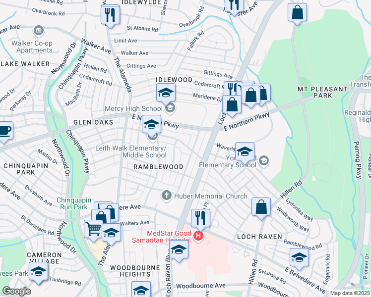map of restaurants, bars, coffee shops, grocery stores, and more near 1351 Sherwood Avenue in Baltimore